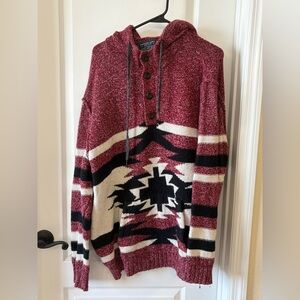 American Eagle Outfitters Red and Black Patterned Sweater